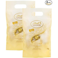 Lindt LINDOR baltās šokolādes bumbiņas | 1 kg maisiņš, atkārtoti aizverams | Aptuveni 80 baltas šokolādes bumbiņas ar maigu kūstošu pildījumu | Lielapjoma iepakojums, šokolādes dāvanas (2 x 1 kg)