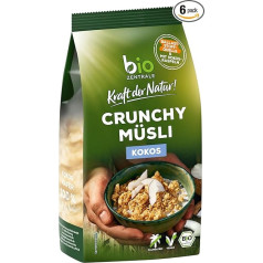 biozentrale Crunchy Muesli Coconut | 6x375g | Kraukšķīgi pilngraudu musli | Ar sulīgām kokosriekstu pārslām | Bez sultāniem | Ar augstu šķiedrvielu saturu | Ideāli piemēroti brokastīm un kā uzkoda | Pārstrādājams iepakojums