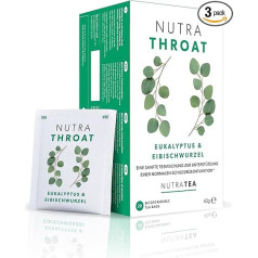 Nutra Tea NUTRATHROAT Imūnā un saaukstēšanās tēja kaklam un rīklei, pretklepus tēja imūnsistēmas un elpceļu atbalstam, 60 atkārtoti lietojami tējas maisiņi, zāļu tēja ar kumelīti un piparmētru