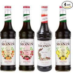 Monin tējas sīrupa komplekts - aveņu tēja, persiku tēja, čai tēja, citronu tēja, 4 x 70 cl