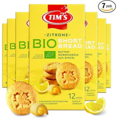 Tims Fine Organic Shortbread Lemon 7 x 165 g I Oriģinālie Kanādas sviesta cepumi I Buttriges Sweet Spelt Shortbread konditorejas izstrādājumi bez konservantiem I Tradicionālie Kanādas maizes izstrādājumi, ražoti Vācijā