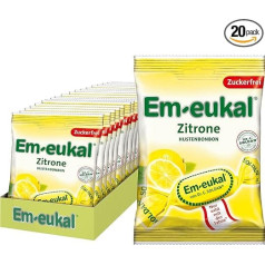 Em-eukal Pastilas pret klepu ar citronu un C vitamīnu, bez cukura un laktozes, ar mentolu, 20 x 75 g