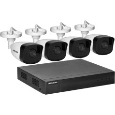 HIKVISION IPKIT-B4-4CH novērošanas komplekts ar 4 HIKVISION IP-CAM-B140H raga kamerām un HIKVISION NVR-4CH 4 kanālu DVR, 4Mpx izšķirtspēja, PoE barošanas avots, IR apgaismojums, digitālā trokšņu slāpēšana, IP67