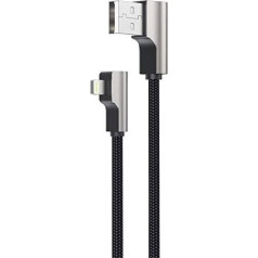 Cb-al01 juodas oem nailoninis usb - lightning kabelis | 2 m | 90 laipsnių kištukai | mfi sertifikatas