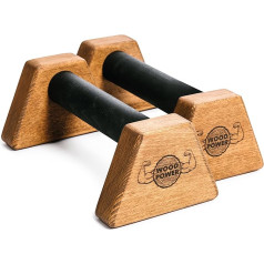 WOODPOWER® PowerBars Koka paralēli, locītavām draudzīgi Push Up rokturi, neslīdoši stendi, iekštelpās un ārpus telpām, kalnostenikai un jogai