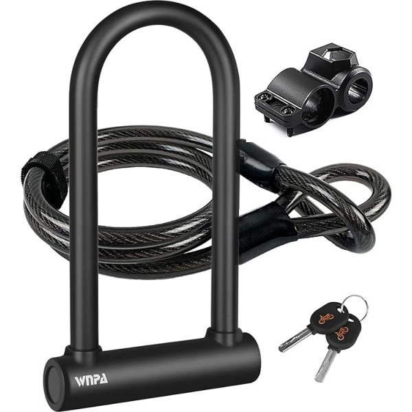 Velosipēdu slēdzenes atslēga, augstas veiktspējas velosipēdu slēdzene U velosipēdu slēdzenes Heavy Duty High Security D Shackle velosipēdu slēdzene ar 4 ft / 1,2 m tērauda elastīgo kabeli un kronšteinu velosipēdiem, motocikliem (L)