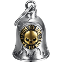 MOCY BELL - Clochette Moto Skull Ride to Live Porte-Bonheur MOCY BELL Acier Stainless Steel Argent Or