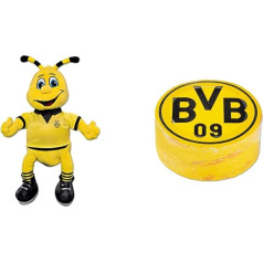 Borussia Dortmund, BVB-Emma plīša rotaļlieta, vidēja, 02 Yellow, 30 cm & BVB Magic Towel (60 x 30 cm), melns/dzeltens