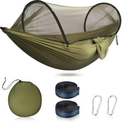 Āra šūpuļtīkls 260 x 140 cm kempinga šūpuļtīkls 2 personām 200 kg kravnesība Ultralight Travel Hammock ar 1 pāra pakarināšanas komplektu patio zālienam vai āra lietošanai