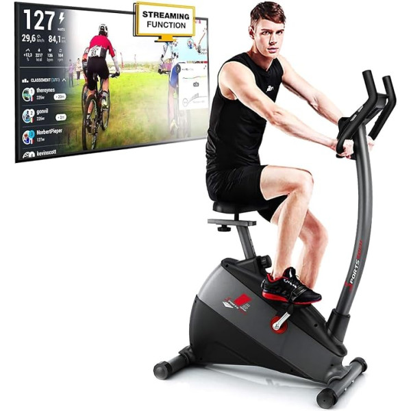 Sportstech ESX500 Ergometrs ar viedtālruņa lietotnes kontroli + 5,5 collu displejs, 12 kg spararata masa - vācu kvalitātes zīmols - fitnesa velosipēdu trenažieris ar klusu siksnu piedziņu