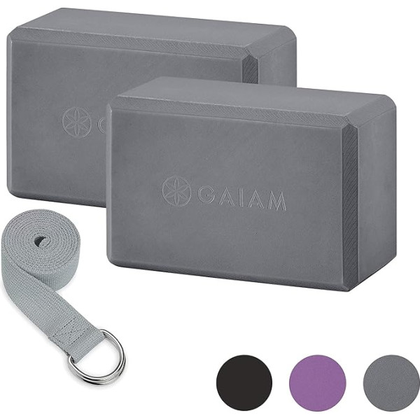 Gaiam Essentials jogas bloka 2 komplekts un jogas siksnu komplekts