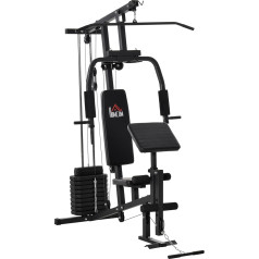 HOMCOM Gym Fitness Station Multigym fitnesa centra fitnesa aprīkojums, ieskaitot svarus ar rullīšu polsterējumu tērauda mākslīgā āda melns 148 x 108 x 207 cm