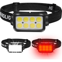 BORUIT K353 Galvas lukturis LED uzlādējams COB sarkanās gaismas lukturis 300LM - 5 režīmi sensors IPX4 ūdensizturīgs galvas lukturis kempingam, skriešanai, makšķerēšanai, ārkārtas situācijām