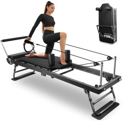 ONETWOFIT Pilates Reformer mašīna, salokāms Pilates Reformer Core Bed iekārtas mašīna mājas trenažieru zāle sievietēm Jogas treniņu iekštelpu Pilates vingrošanas aprīkojums Grey Core Bed