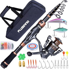 PLUSINNO Fishing Rod and Reel Combinations, Bronze Warrior Toray 24 Ton Carbon Matrix Telescopic Fishing Rod, 12+1 Shielded Ball Bearings, Stainless Steel BB Spinning Reel, Travel Freshwater Fishing