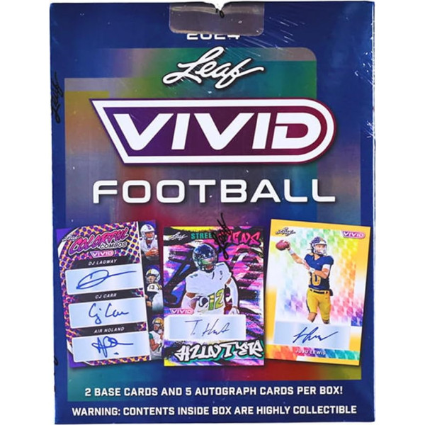 2024 Leaf Vivid football hobby, tirdzniecības karšu kaste, 5 autogrāfi