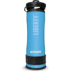 LifeSaver® Liberty | Ūdens filtra pudele (400 ml) | Dzeramā ūdens pudele filtrē 99,9999 % visu baktēriju | Ūdens attīrīšana dzeramā ūdens kempingiem līdz 2000 litriem | Pārnēsājams ūdens attīrītājs pārgājieniem (Zils)