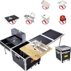 Kempinga virtuve ar izlietni un plītiņu Kempinga galds Kempinga virtuves iekārta Camp Cooking Set Camping Box ar riteņiem Pārnēsājama virtuve ar uzglabāšanas vietu (izmērs: Upgrade Standard Edition)