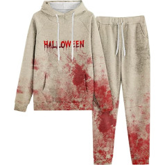 Jogginganzug Damen, Hoodie und Sweathose, Hoodie Anzug mit Blood Drucken Horror Sportanzug Kappe 2 Teilige Sweatsuit Set Lässig Loose Freizeitanzug 2024 Modische Activewear Jogger