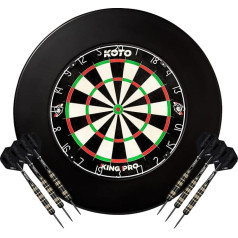 KOTO King Pro Surround šautriņu komplekts melns, 3 stobriņi, 2 komplekti lidotāju, 2 komplekti vārpstu (īsu un vidēju), šautriņu maksts ar KOTO logotipu, piemērots visiem šautriņu dēļiem, šautriņu riņķis, kas aizsargā jūsu šautriņas 