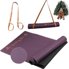 GOLDEN® Jogas paklājs neslīdošs, netoksisks gumijas zaļš vingrošanas paklājs ar nēsāšanas siksniņu XL 4 mm biezums 183 cm garums 61 / 66 cm platums fitnesa pilates un vingrošanas vingrošanai