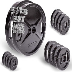 C.P. Sports Olympic Plates Cast Set 30 kg, 57 kg un 87 kg svaru plāksnes 50 mm svaru plāksnes, bamperu plāksnes, svaru hanteles komplekts