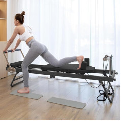 Salokāms Pilates Reformer aparāts, Pilates Reformer mājas lietošanai, ar 5 regulējamām elastīgām lateksa virvēm, maksimālā slodze līdz 120 kg, melns