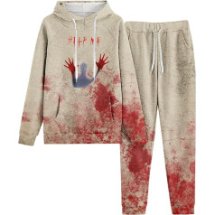 Jogginganzug Damen, Kapuzenpullover und Trainingshosen, Hoody Set Entsetzen mit Blood Drucken Jogginganzug Kappe 2 Teiler Tracksuit Set Locker Lässig Hausanzug 2024 Modische Streetwear Jogger