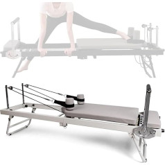 GYQSSD Pilates Reformer, salokāms Pilates fitnesa aprīkojums mājas apmācībai, daudzfunkcionāls Pilates Reformer tērps spēka treniņiem, regulējams intensitāte, bēšs