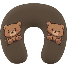 LHJKB U formas ceļojumu spilvens Memory Cotton U formas kakla spilvens Cartoon Brown Cute Bear Printed Lightweight Portable Headrest Ideal for Airplane Chair Car Home Office