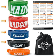 MADGON Resistance Bands (as a Single Band in 5 Strengths or in a Set). Tear-Resistant & Durable Training Bands with Bag and PDF Guide. Resistance Bands for All Muscle Groups. Fitness Band Loop