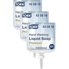 Tork Cleaning Liquid Soap - 420810 - Extra Hygienic, Grease Dissolving Soap for S1/S11 Dispenser Systems - Premium Quality, Fragrance-Free, 1 x 1000 ml (Pack of 3)