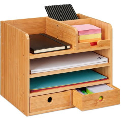 Relaxdays Rakstāmgalds 2 atvilktnes 5 nodalījumi H 26,5 W x 33 D 24 cm Bambusa biroja organizators Dabīgs