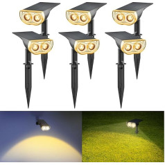 Linkind StarRayS Solar Spotlight Garden, 3000 K Warm White LED Solar Spotlight Auto On/Off, 350 lm Outdoor Solar Wall Light, IP67, Small LED Solar Spotlight, 2 Mounting for Tree, Flower Pot, Tree,