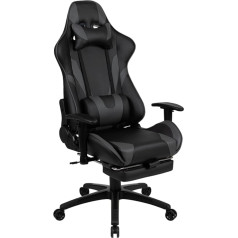 Flash Furniture X30 Racing Gaming krēsls Ergonomisks spēļu biroja krēsls ar pilnībā atlokāmu atzveltni un izvelkamu kāju balstu, LeatherSoft Grey