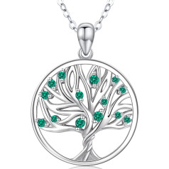 TANGPOET Tree of Life Kaklarota Dzīves koka rotaslietas Sterling Silver S925 Tree Dāvanas sievietēm Ģimenes koka rotaslietas Mātes diena Dzimšanas dienas kaklarota, sudrabs, sudrabs