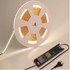 BENLUN 48 V LED lente 20 m, īpaši spilgta 15000 lm 150 W LED lente 4000 K dabiski balta, pašlīmējoša LED lente ar AC 220 V līdz DC 48 V pārslēdzamu barošanas avotu, guļamistabai, veikalam