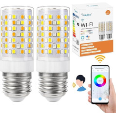 I-SHUNFA Smart Light Bulb E27 RGB LED spuldze, krāsu maiņa ar mūzikas sinhronizāciju, 10 W, 12 scenāriji, 16 miljoni DIY krāsu, WiFi LED viedā spuldze darbojas ar Alexa Google Home lietotni (2 gab.)