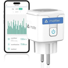 Greensun matēta viedā kontaktligzda ar elektroenerģijas patēriņu, WiFi kontaktligzda ar elektroenerģijas skaitītāju balkona elektrostacijai, darbojas ar Apple HomeKit, Alexa un Google, mājas asistenta viedā kontaktdakša 16A, 1 iepakojums