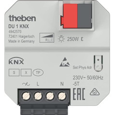 Theben 4942570 DU 1 KNX universāls zemgaismas regulēšanas devējs, 1 kanāls, paredzēts energotaupības spuldzēm, LED, kvēlspuldzēm un halogēnspuldzēm ar regulējamu gaismu