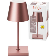 SIGOR Nuindie Mini Dimmable Small LED Battery Table Lamp Indoor & Outdoor IP54 Splash-Proof Augstums 25 cm Uzlādējams ar Easy Connect 12 stundu apgaismojuma laiks Rose Gold