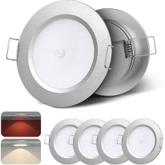 camperxlite 4 x LED iebūvēti starmeši 12 V kempinga lampas Dimmable 3000 K/Red Light Spot 2,5 W 76 mm Aluminium Built-in Dimmer Switch for Caravan, Boat, Camper, Virtuve, Vannas istaba, Recessed Spotlight,