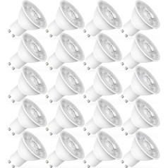 Yiahin GU10 LED neitrāli balta GU10 LED lampa neitrāli balta 4500 Kelvīnu 600 lūmenu 5W aizstāj 50W halogēna maiņstrāvas 220V-240V gaismas leņķis 120° GU10 LED atstarotāja lampa 20 gab. iepakojumā