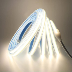 Wisada COB LED lente 5 m, 220 V, 280 LEDs/m FCOB LED lente CRI ≥ 90, ūdensizturīga, augsta blīvuma, elastīga, ļoti spilgta, dabiski balta COB LED lente ar kontaktdakšu guļamistabas, skapja apgaismojumam