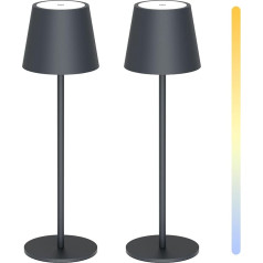 Howskys 2 LED bezvadu galda lampu komplekts, 3 krāsu temperatūras, aptumšojama galda lampa, 5200 mAh uzlādējams akumulatora galda lukturis ar USB-C, alumīnijs, IP54 ūdensizturīgs, antracīts