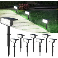 T-SUN Pack of 8 Solar Lights for Outdoor Spotlights, 6000 K saules gaismas āra lietošanai ar IP65 ūdensizturību, 2 spilgtuma gaismas no krēsla līdz rītausmai, saules dārza gaismas pagalmam, dārza kokiem, priekšējām durvīm, garāžai