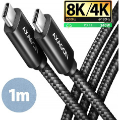 Axagon Bucm4x-cm10ab kabelis usb-c - usb-c, usb4 gen 3x2 1m, pd 240w, 8k hd, alu, pīts, melns