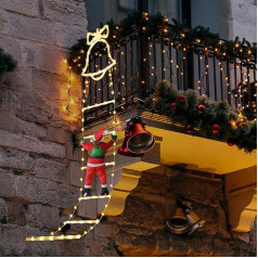 SelfTek LED Santa Ladder Fairy Lights, 160 cm Santa Climbing Ladder, LED Christmas Decoration with Timer, 8 Light Functions, Dimmable, for Indoors / Outdoor Christmas Decoration (Warm White)