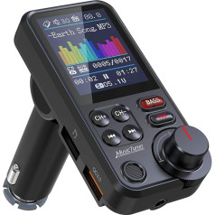 Nulaxy KM30 Bluetooth adapteris automašīnai, spēcīgs mikrofons, FM raidītājs automašīnai Bluetooth ar 1,8 collu krāsu ekrānu brīvroku zvaniem, atbalsta QC3.0 uzlādi, augstu un zemu frekvenču mūzikas atskaņotājs