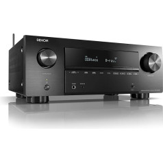 Denon AV uztvērējs, Hi-Fi pastiprinātājs, saderīgs ar Alexa, 6 HDMI ievadi un 2 izejas, 8K video, Bluetooth, Wi-Fi, mūzikas straumēšana, Dolby Atmos, AirPlay 2, HEOS Multiroom